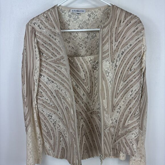 Alexandra Rosati Women's Size 10 Cream Lace Tank Top W/ Matching Dual Zip Jacket - Picture 13 of 16